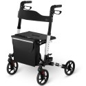 Balkonik chodzik czterokołowy składany dla seniora z siedziskiem i torbą do 136kg - biały
