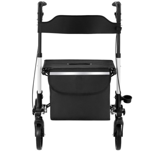 Balkonik chodzik czterokołowy składany dla seniora z siedziskiem i torbą do 136kg - biały