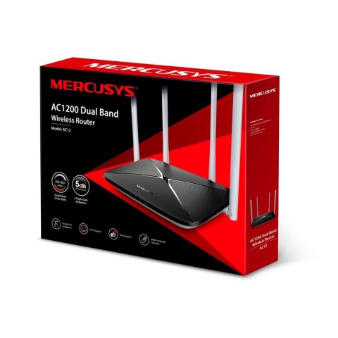 Mercusys | Dwuzakresowy router bezprzewodowy AC1200 | AC12 | 802.11ac | 300+867 Mbit/s | 10/100 Mbit/s | Porty Ethernet LAN (RJ-