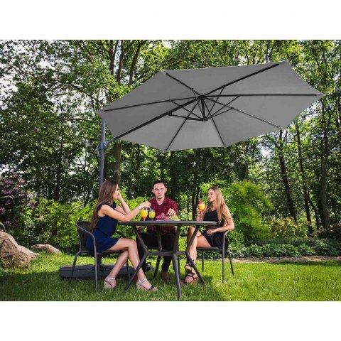 Parasol ogrodowy boczny na wysięgniku okrągły śr. 300 cm ciemnoszary