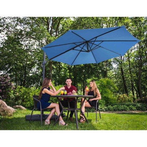 Parasol ogrodowy boczny na wysięgniku okrągły śr. 300 cm niebieski