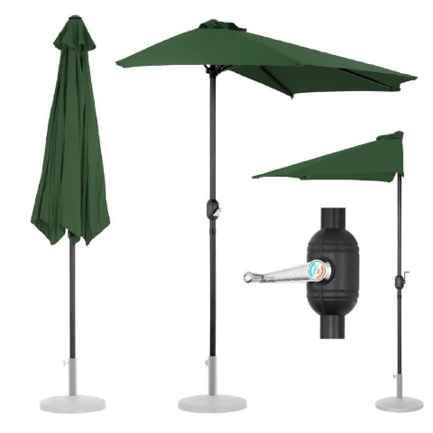 Pół parasol przyścienny na balkon taras półokrągły 270 x 135 cm zielony