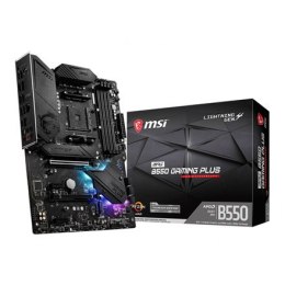 MSI | MPG B550 GAMING PLUS | Rodzina procesorów AMD | Gniazdo procesora AM4 | DDR4 | Gniazda pamięci 4 | Liczba złączy SATA | Ch