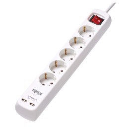 Tripp Lite Power Strip PS5G3USB 5xSchuko Outlets, 2xUSB-A 2.1A for charging, White, 16A Circuit breaker, Overload protection, 3m