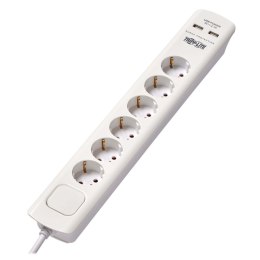 Tripp Lite Power Strip TLP6G18USB 6xSchuko Outlets, 2xUSB-A 2.1A for charging, White, 16A Circuit breaker, Overload protection,