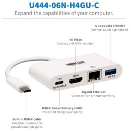 Tripp Lite USB-C Dock U444-06N-H4GU-C Single Display/1xHDMI/up to sngle 4K/1xUSB 3.2/support PD 60W/White/Power Supply not inclu