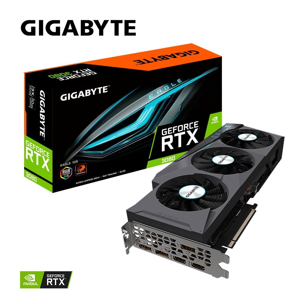 Gigabyte GV-N3080EAGLE-10GD, LHR version NVIDIA, 10 GB, GeForce RTX 3080, GDDR6X, PCI-E 4.0 x 16, Processor frequency 1710 MHz,