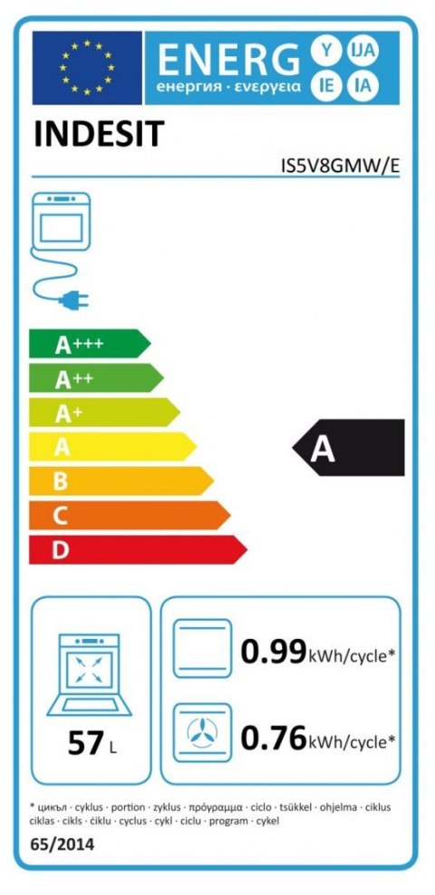 INDESIT | Kuchenka | IS5V8GMW/E | Typ płyty Vitroceramic | Typ piekarnika Electric | Biały | Szerokość 50 cm | Grillowanie | Głę