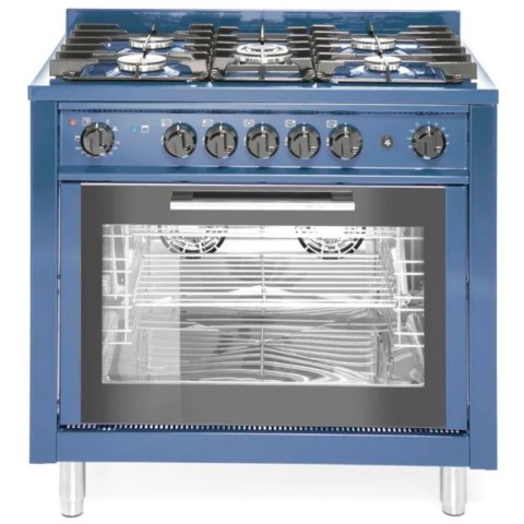 Kuchnia gazowa 5 palników z piekarnikiem konwekcyjnym Kitchen Line 14.3 kW 230 V niebieska - Hendi 229194