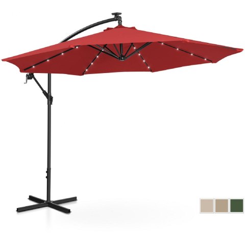 Parasol ogrodowy na wysięgniku okrągły z oświetleniem LED śr. 300 cm czerwony