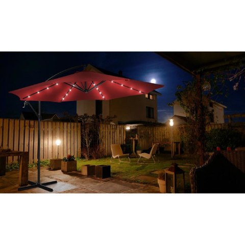 Parasol ogrodowy na wysięgniku okrągły z oświetleniem LED śr. 300 cm czerwony