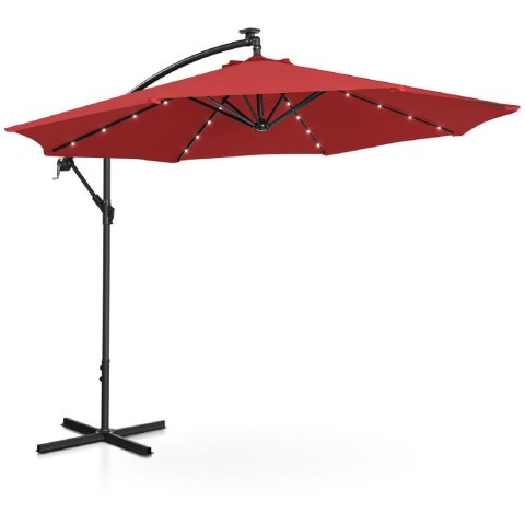 Parasol ogrodowy na wysięgniku okrągły z oświetleniem LED śr. 300 cm czerwony