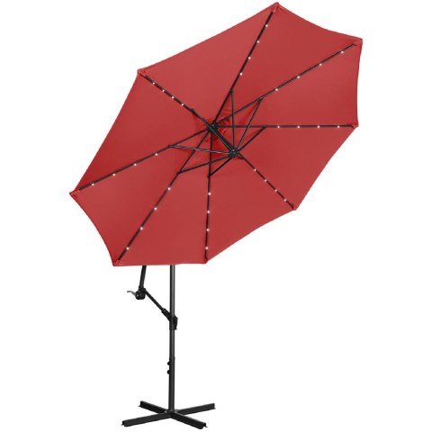 Parasol ogrodowy na wysięgniku okrągły z oświetleniem LED śr. 300 cm czerwony