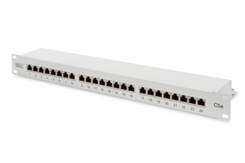 Digitus | Patch Panel | DN-91524S | Biały | Kategoria: CAT 5e; Porty: 24 x RJ45; Wytrzymałość: 7,7 kg; Siła wkładania: maks. 30 