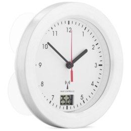 Zegar ścienny radiowy okrągły do łazienki ze wskaźnikiem temperatury śr. 17 cm - 4 PRZYSSAWKI