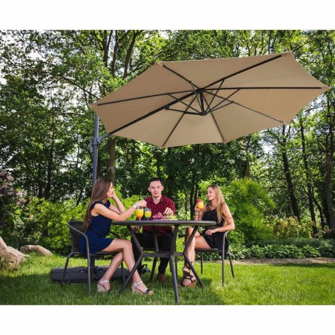 Parasol ogrodowy na wysięgniku bocznym uchylny okrągły śr. 300 cm szarobrązowy