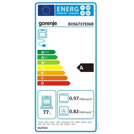 Gorenje | BOS6737E06B | Piekarnik | 77 L | Wielofunkcyjny | EcoClean | Sterowanie mechaniczne | Funkcja pary | Tak | Wysokość 59