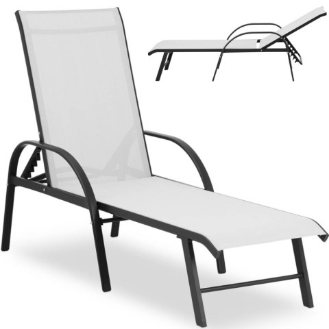 Leżak ogrodowy z regulowanym oparciem i aluminiową ramą do 160 kg jasnoszary