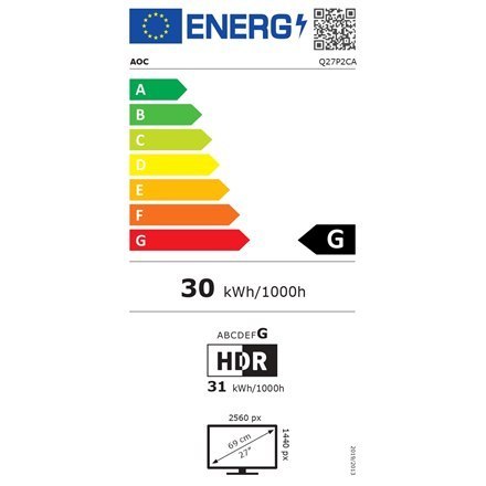 AOC | Q27P2CA | 27 " | IPS | QHD | 16:9 | 4 ms | 300 cd/m² | Czarny | Porty HDMI w ilości 2 | 75 Hz
