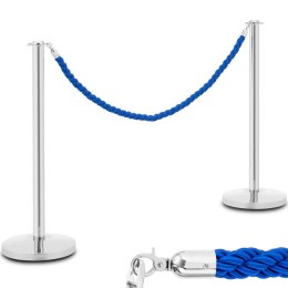 Słupek odgradzający hotelowy srebrny z niebieską liną 150 cm STAL - 2 szt.