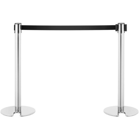 Słupek odgradzający srebrny z czarną taśmą i podstawą z wgłębieniem 2 m - 2 szt.