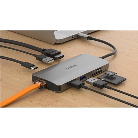D-Link | Koncentrator USB-C 8 w 1 z HDMI/Ethernetem/Czytnikiem kart/Zasilaniem | DUB-M810 | Koncentrator USB | Miesiące gwarancj