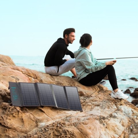 Ładowarka solarna słoneczna turystyczna USB USB C 36W QC PD szara