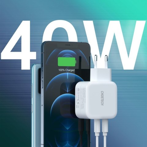 Szybka ładowarka sieciowa 2x USB Typ C Power Delivery 40W 3A biały