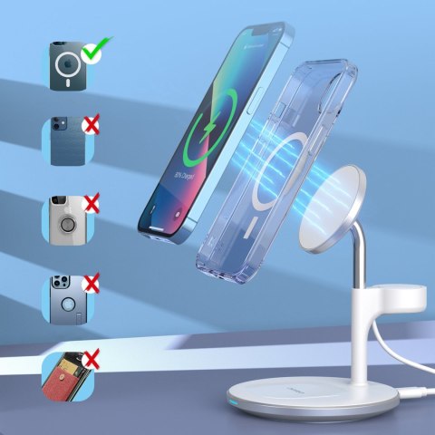 Bezprzewodowa ładowarka magnetyczna do iPhone AirPods Pro + uchwyt do Apple Watch 3w1 biały