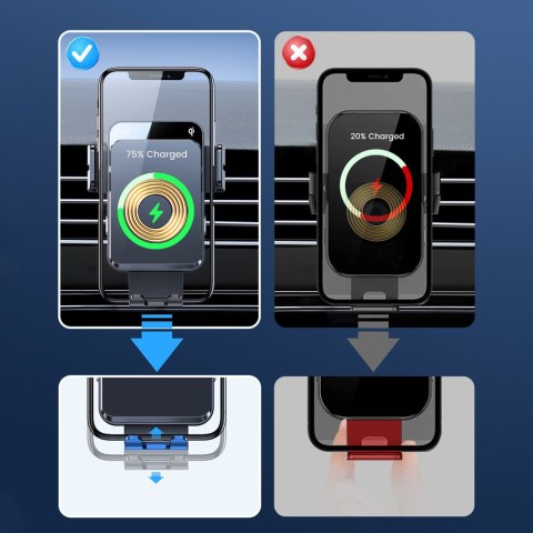 Uchwyt samochodowy na kratkę nawiew z ładowarką bezprzewodową Qi 15W