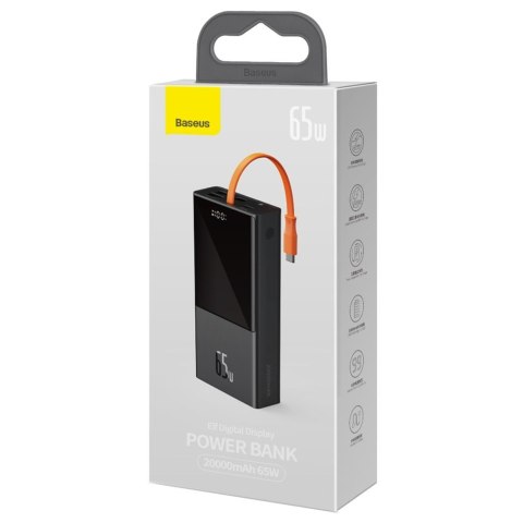 Powerbank 20000mAh 65W 2xUSB USB-C kabel USB-C Quick Charge czarny