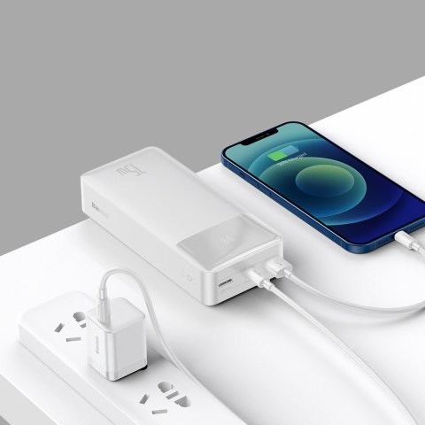 Powerbank 30000mAh 2xUSB USB-C microUSB 15W biały