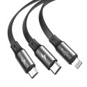 Rozwijany kabel 3w1 USB microUSB Iphone Lightning USB-C 3.5A 35cm 120cm szary