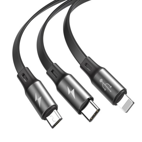 Rozwijany kabel 3w1 USB microUSB Iphone Lightning USB-C 3.5A 35cm 120cm szary