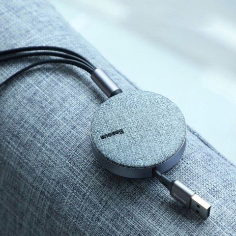 Rozwijany kabel 3w1 USB microUSB Iphone Lightning USB-C 3.5A 35cm 120cm szary