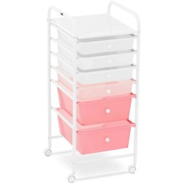 Wózek pomocnik kosmetyczny fryzjerski łazienkowy 6 szuflad 36 x 32 x 76 cm - biało różowy