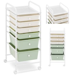 Wózek pomocnik kosmetyczny fryzjerski łazienkowy 6 szuflad 36 x 32 x 76 cm - kremowo zielony