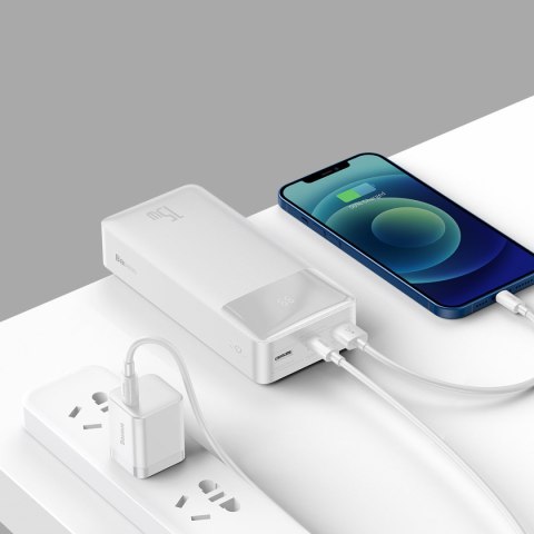 Bipow powerbank z wyświetlaczem 30000mAh kabel USB-A microUSB 0.25m biały
