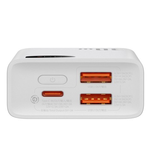 Powerbank Adaman2 z wyświetlaczem cyfrowym 10000mAh 2xUSB 1xUSB-C Quick Charge biały