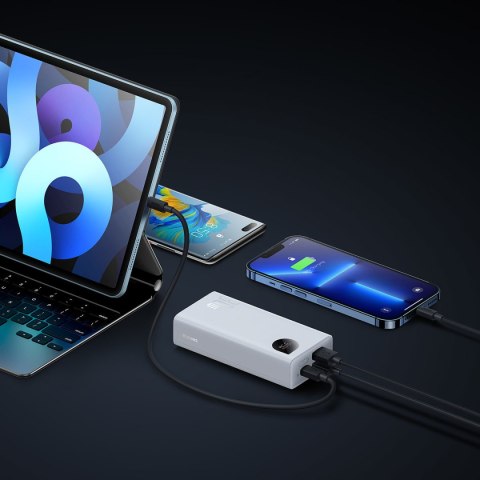 Powerbank Adaman2 z wyświetlaczem cyfrowym 10000mAh 2xUSB 1xUSB-C Quick Charge biały