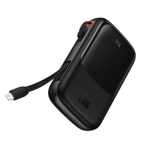 Qpow powerbank 10000mAh wbudowany kabel Iphone Lightning 20W Quick Charge czarny