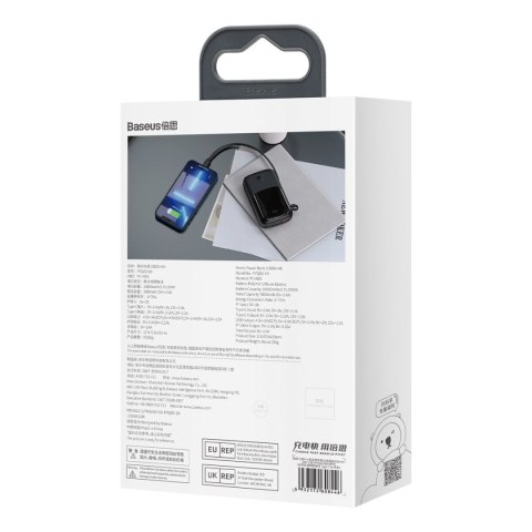Qpow powerbank 10000mAh wbudowany kabel Iphone Lightning 20W Quick Charge czarny
