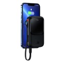 Qpow powerbank 10000mAh wbudowany kabel Iphone Lightning 20W Quick Charge czarny