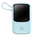 Qpow powerbank 10000mAh wbudowany kabel Iphone Lightning 20W Quick Charge niebieski