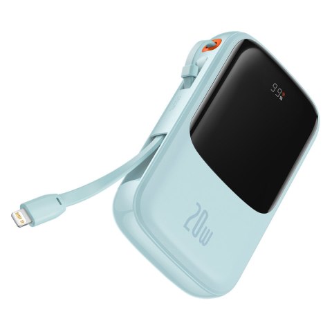 Qpow powerbank 10000mAh wbudowany kabel Iphone Lightning 20W Quick Charge niebieski