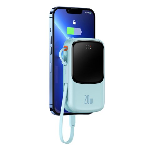 Qpow powerbank 10000mAh wbudowany kabel Iphone Lightning 20W Quick Charge niebieski