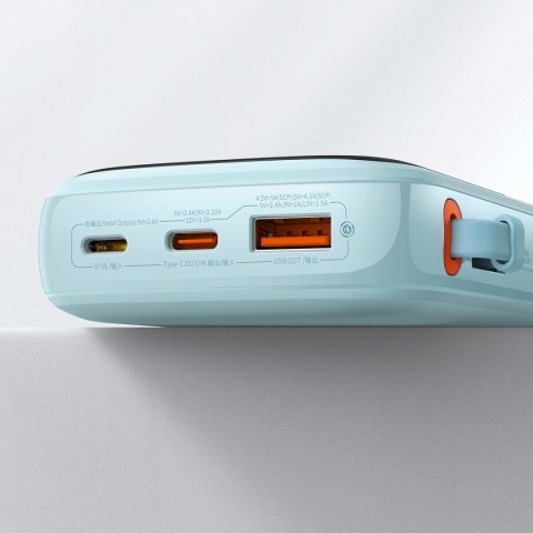 Qpow powerbank 10000mAh wbudowany kabel Iphone Lightning 20W Quick Charge niebieski