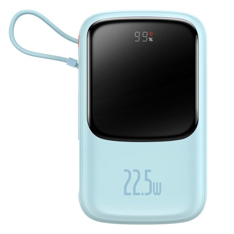 Qpow powerbank 10000mAh wbudowany kabel USB Typu C 22.5W Quick Charge niebieski
