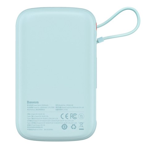 Qpow powerbank 10000mAh wbudowany kabel USB Typu C 22.5W Quick Charge niebieski