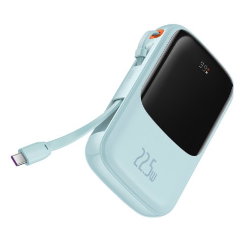 Qpow powerbank 10000mAh wbudowany kabel USB Typu C 22.5W Quick Charge niebieski